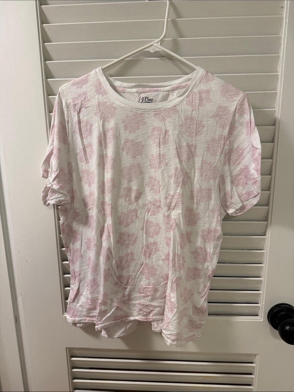 J. Crew White Short-Sleeve Tee with Light Pink Floral Pattern